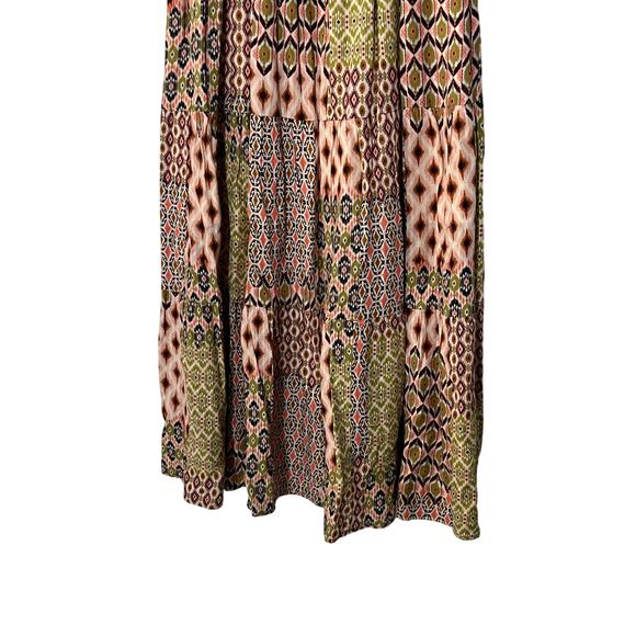 LIVERPOOL WOMENS SIZE LARGE TIERED WOVEN MAXI SKIRT GEO PRINT PINK GREEN NEW - Picture 7 of 12